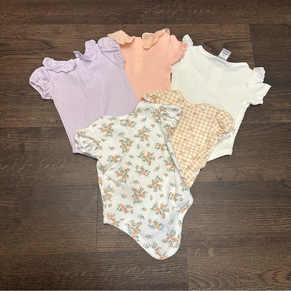 Nicole Miller 0-3 Month Onesie Set (5) Floral Gingham Ruffle Baby Girl - Picture 2 of 5